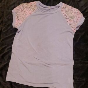 Girls Lavender T-Shirt with Pink Patterned Sleeves